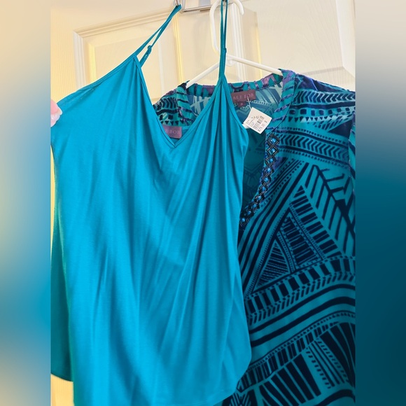 Hale Bob Vibrant Printed Long Sleeve Aqua Turquoise & Purple Burn Out Blouse Top - Picture 4 of 6